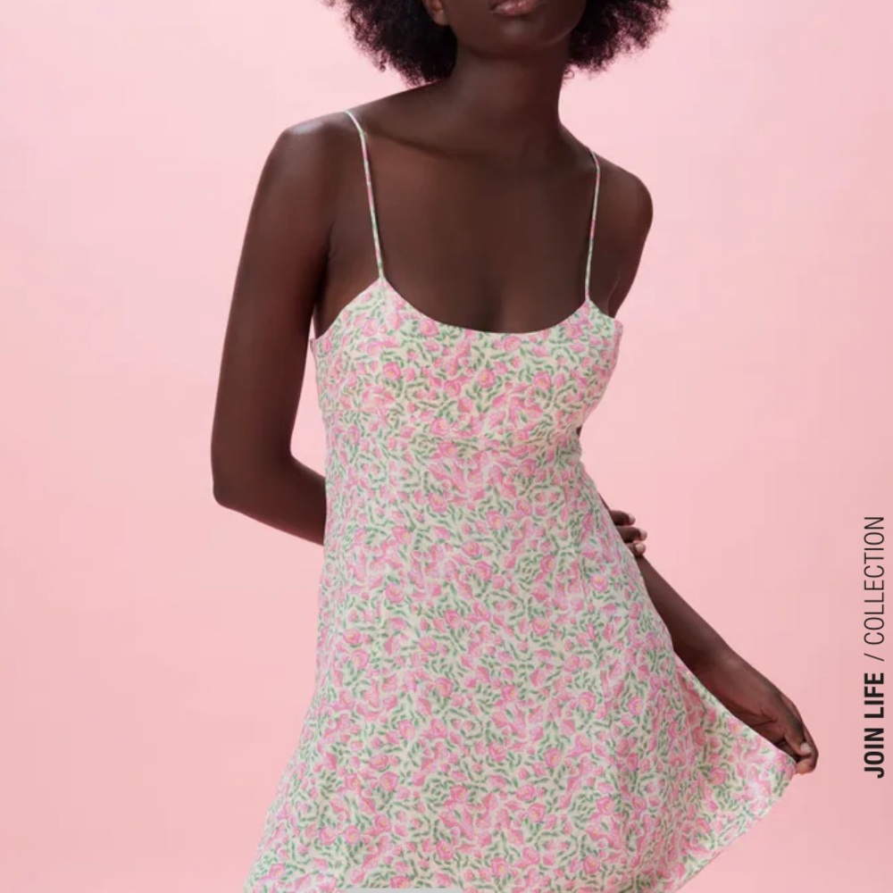 Zara Floral Satin Dress Size Medium NWT